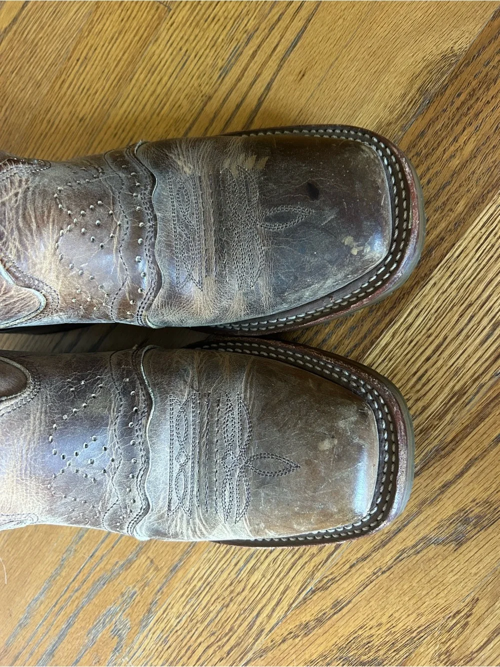 Double H Men's Distressed Brown Leather Western Boots with Red Stitching Accents